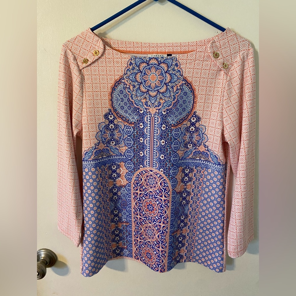 Cabana Life Orange and Pink Graphic Embellished Blouse